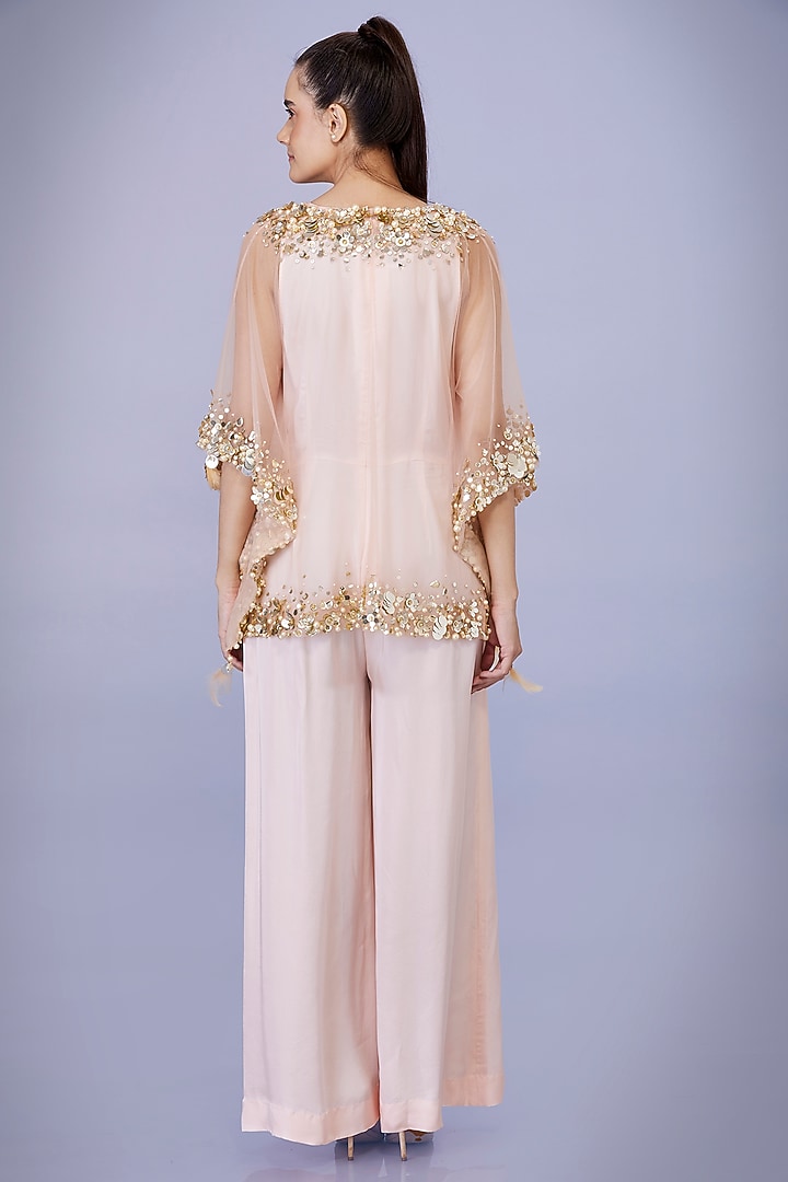 Light Peach Blended Satin Jumpsuit With Kaftan by Dilnaz Karbhary at Pernia's Pop Up Shop