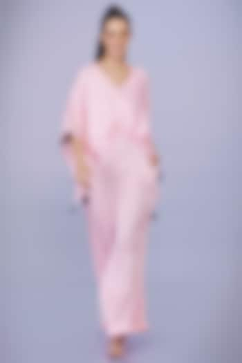 Light Pink Blended Satin Jumpsuit With Kaftan by Dilnaz Karbhary at Pernia's Pop Up Shop