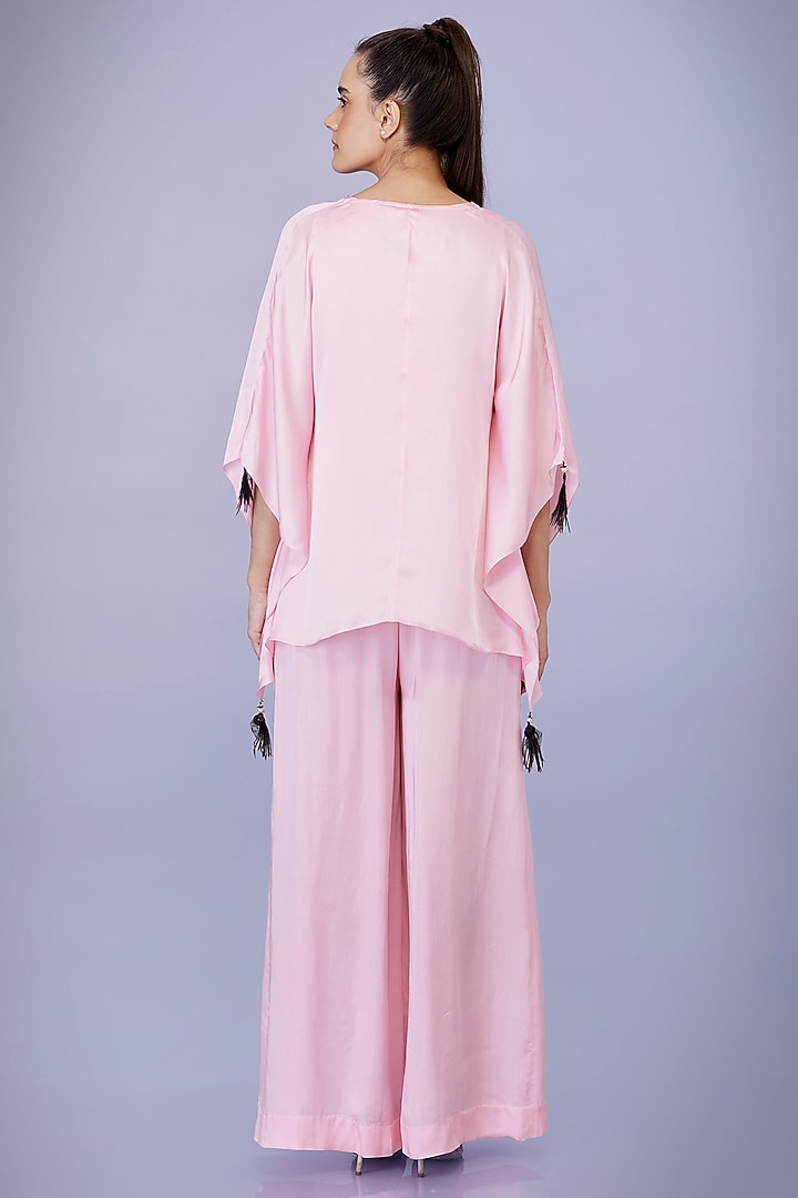 Light Pink Blended Satin Jumpsuit With Kaftan by Dilnaz Karbhary at Pernia's Pop Up Shop
