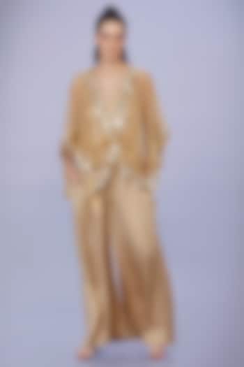 Light Peach Blended Satin Jumpsuit With Kaftan by Dilnaz Karbhary at Pernia's Pop Up Shop