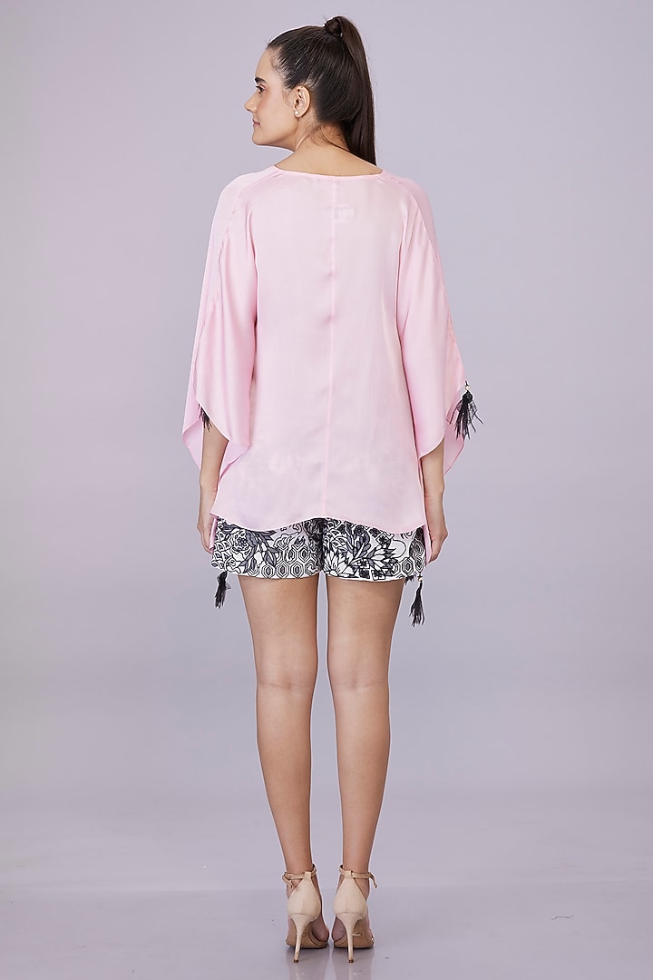 Light Pink Blended Satin Draped Kaftan Top by Dilnaz Karbhary at Pernia's Pop Up Shop