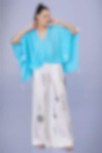 Pop Blue Blended Satin Draped Kaftan Top by Dilnaz Karbhary at Pernia's Pop Up Shop