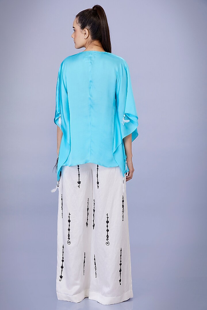 Pop Blue Blended Satin Draped Kaftan Top by Dilnaz Karbhary at Pernia's Pop Up Shop