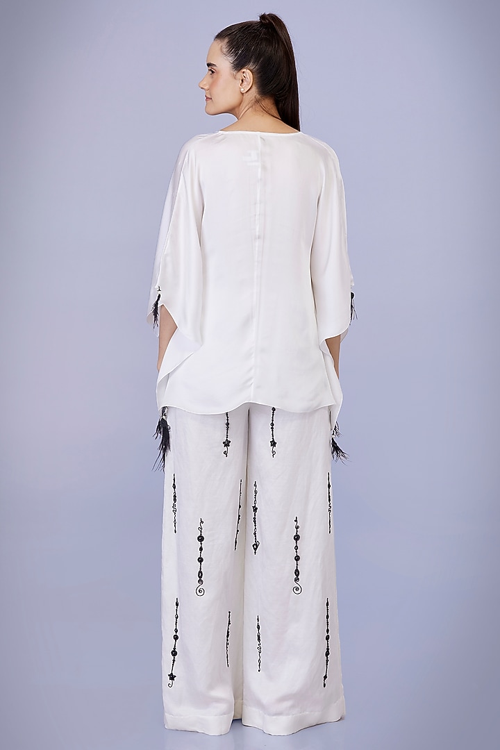 Ivory Blended Satin Draped Kaftan Top by Dilnaz Karbhary at Pernia's Pop Up Shop