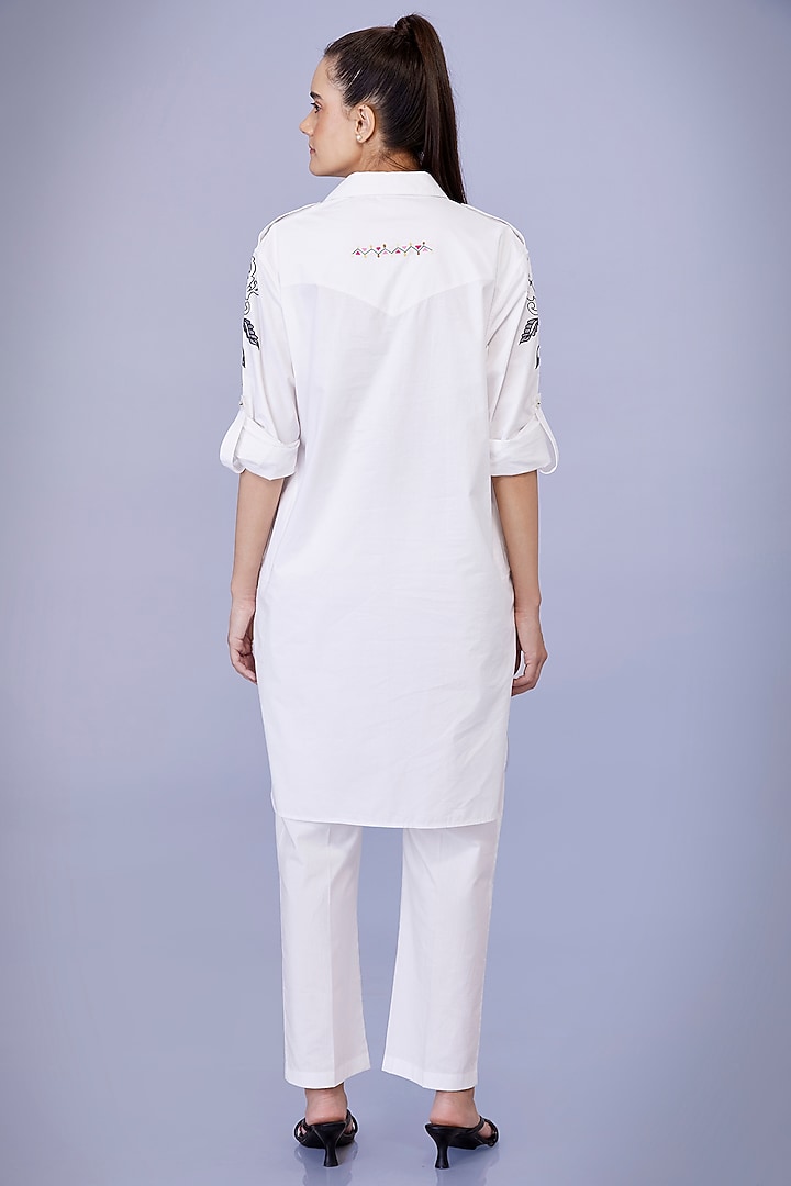 White Cotton Cutwork Embroidered Pathani Tunic Set by Dilnaz Karbhary at Pernia's Pop Up Shop