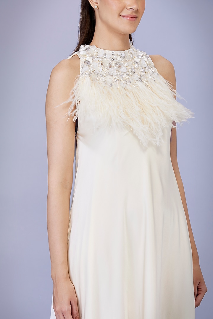 Creme Pure Chamois & Poly Satin Sequins Embroidered Engagement Gown by Dilnaz Karbhary at Pernia's Pop Up Shop