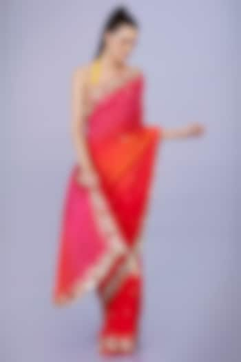 Pink & Orange Shaded Georgette Sequins Embroidered Saree Set by Dilnaz Karbhary at Pernia's Pop Up Shop