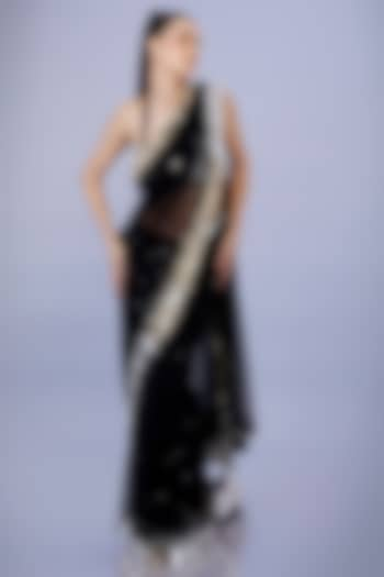 Black Net Sequins Embroidered Saree Set by Dilnaz Karbhary at Pernia's Pop Up Shop