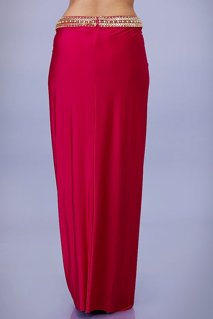 Ruby Pink Lycra Embroidered Draped Skirt by Dilnaz Karbhary at Pernia's Pop Up Shop