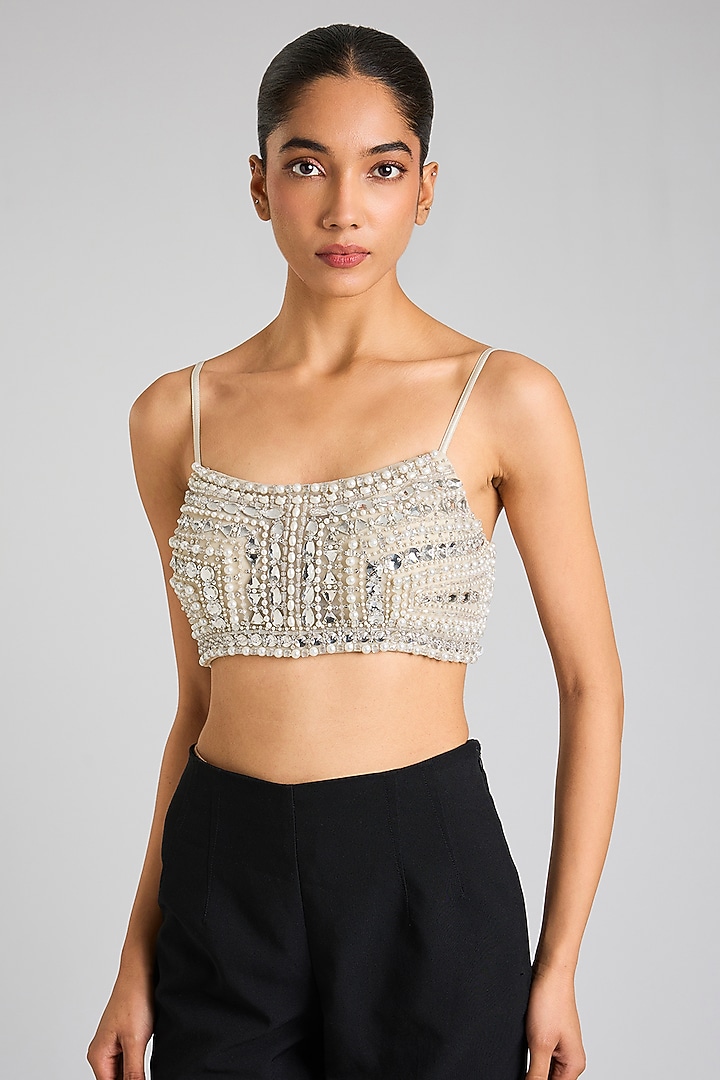 Champagne & Grey Net Bustier by Dilnaz Karbhary at Pernia's Pop Up Shop