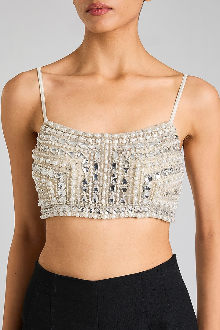 Champagne & Grey Net Bustier by Dilnaz Karbhary at Pernia's Pop Up Shop