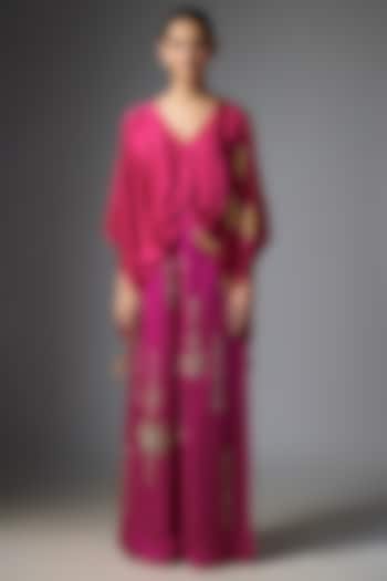 Jamun Blended Satin Embroidered Kaftan by Dilnaz Karbhary at Pernia's Pop Up Shop