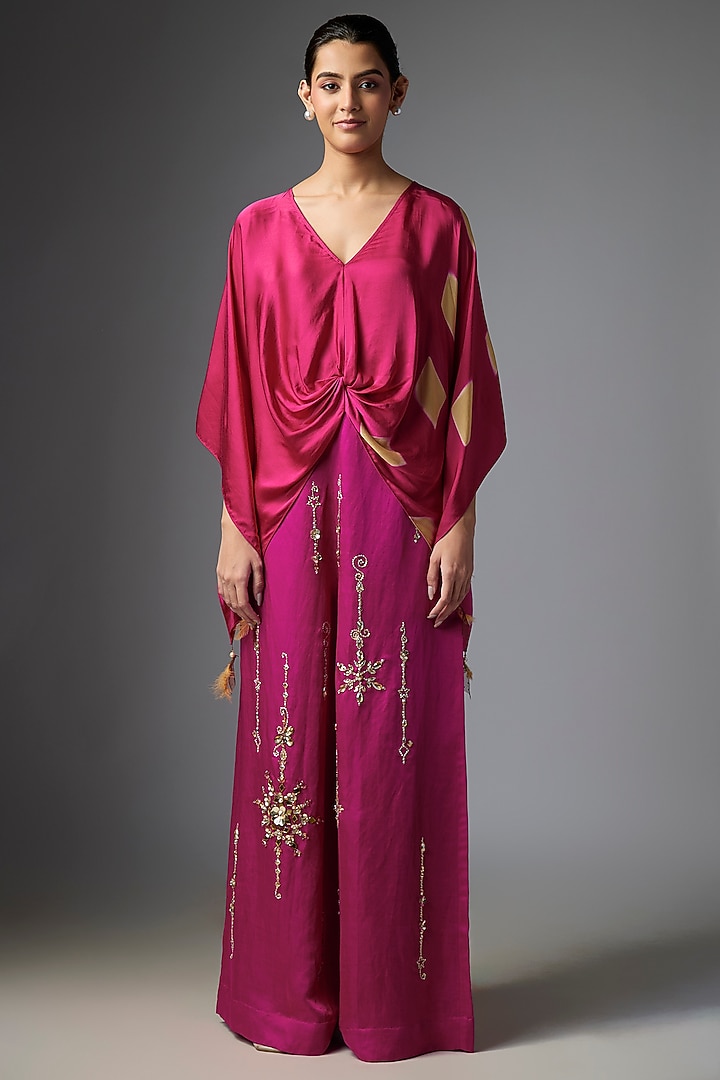 Jamun Blended Satin Embroidered Kaftan by Dilnaz Karbhary at Pernia's Pop Up Shop