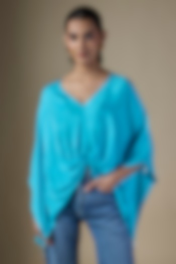 Pop Blue Blended Satin Kaftan by Dilnaz Karbhary at Pernia's Pop Up Shop