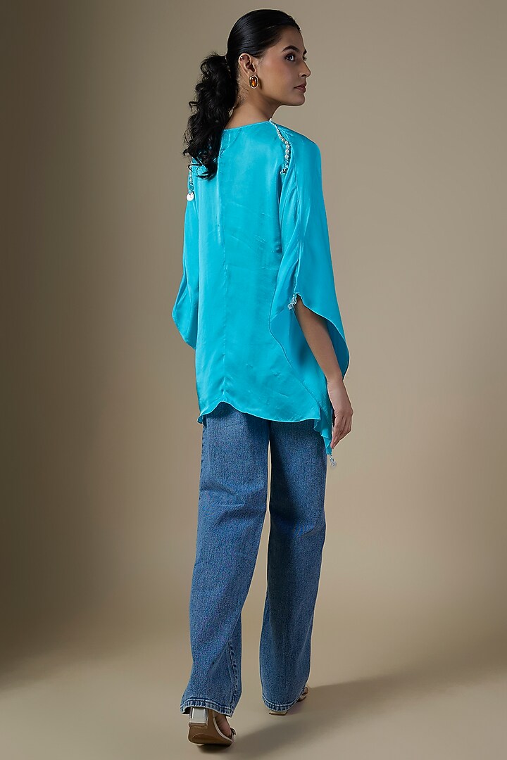 Pop Blue Blended Satin Kaftan by Dilnaz Karbhary at Pernia's Pop Up Shop