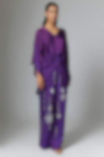 Purple Blended Linen Trousers by Dilnaz Karbhary at Pernia's Pop Up Shop
