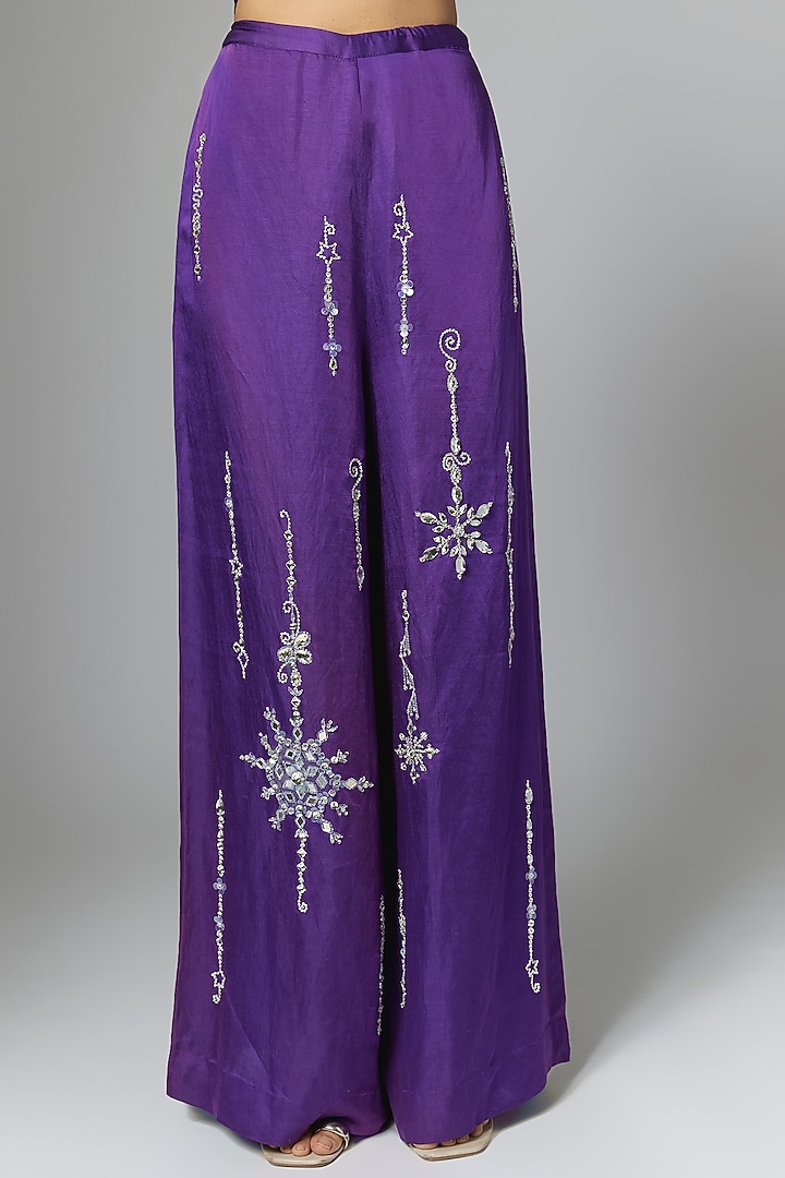 Purple Blended Linen Trousers by Dilnaz Karbhary at Pernia's Pop Up Shop