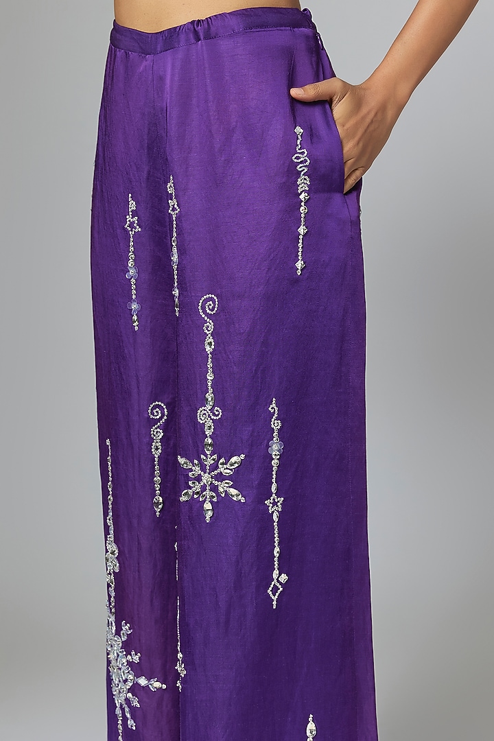 Purple Blended Linen Trousers by Dilnaz Karbhary at Pernia's Pop Up Shop