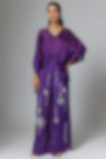Purple Blended Linen Kaftan by Dilnaz Karbhary at Pernia's Pop Up Shop