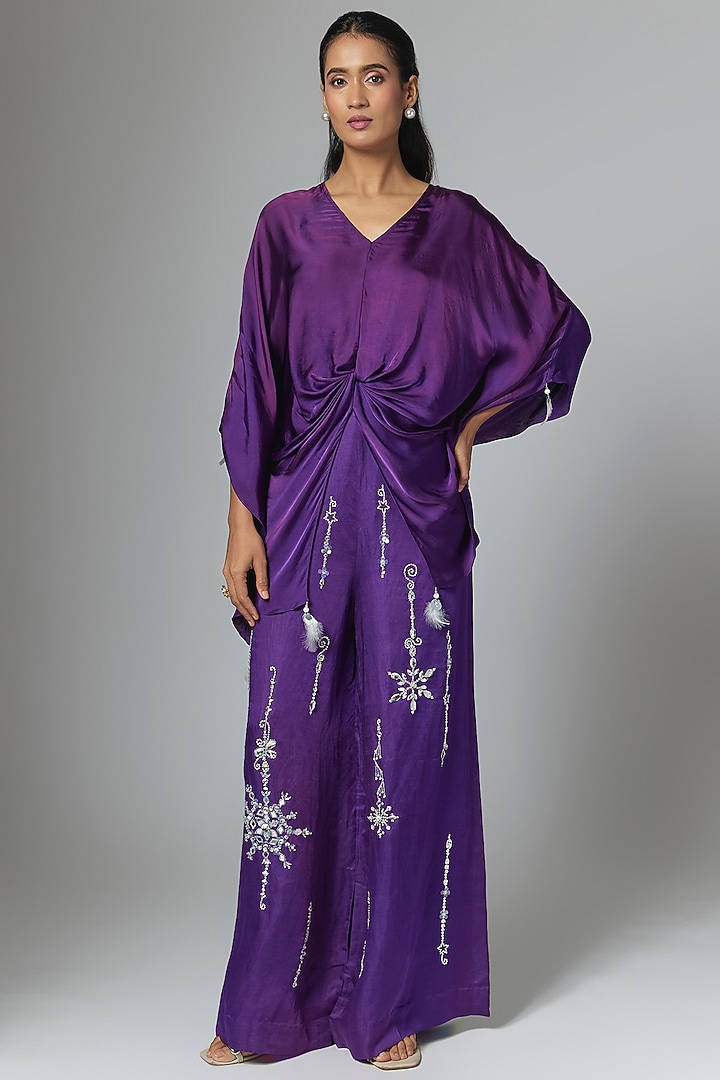 Purple Blended Linen Kaftan by Dilnaz Karbhary at Pernia's Pop Up Shop