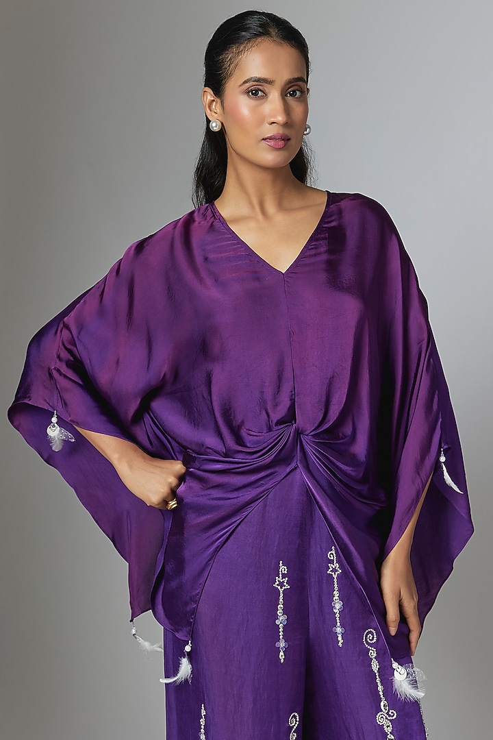 Purple Blended Linen Kaftan by Dilnaz Karbhary at Pernia's Pop Up Shop