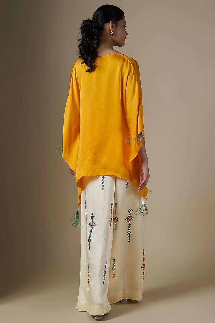 Cream Blended Linen Trousers by Dilnaz Karbhary at Pernia's Pop Up Shop
