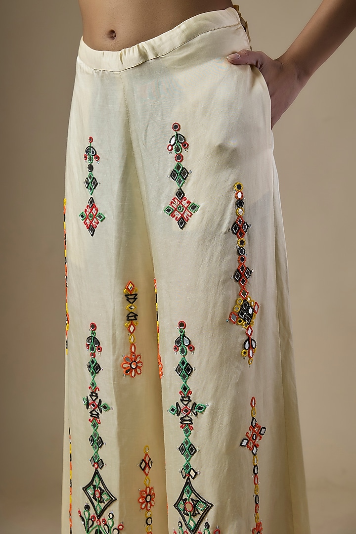 Cream Blended Linen Trousers by Dilnaz Karbhary at Pernia's Pop Up Shop