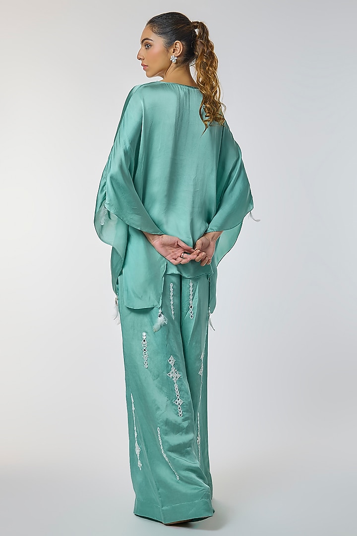 Jade Blue Blended Satin Kaftan by Dilnaz Karbhary at Pernia's Pop Up Shop