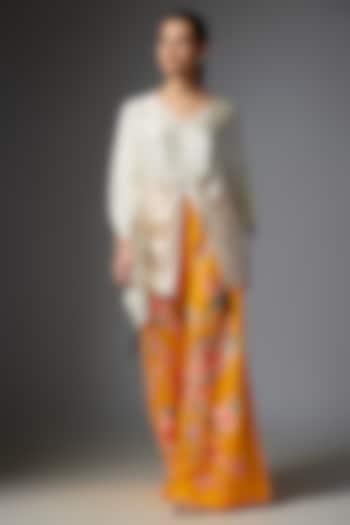 Chrome Blended Linen Embroidered Trousers by Dilnaz Karbhary at Pernia's Pop Up Shop