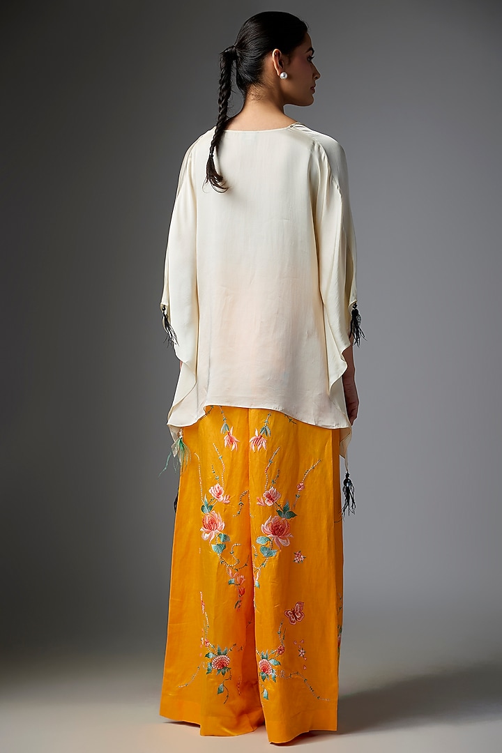 Chrome Blended Linen Embroidered Trousers by Dilnaz Karbhary at Pernia's Pop Up Shop