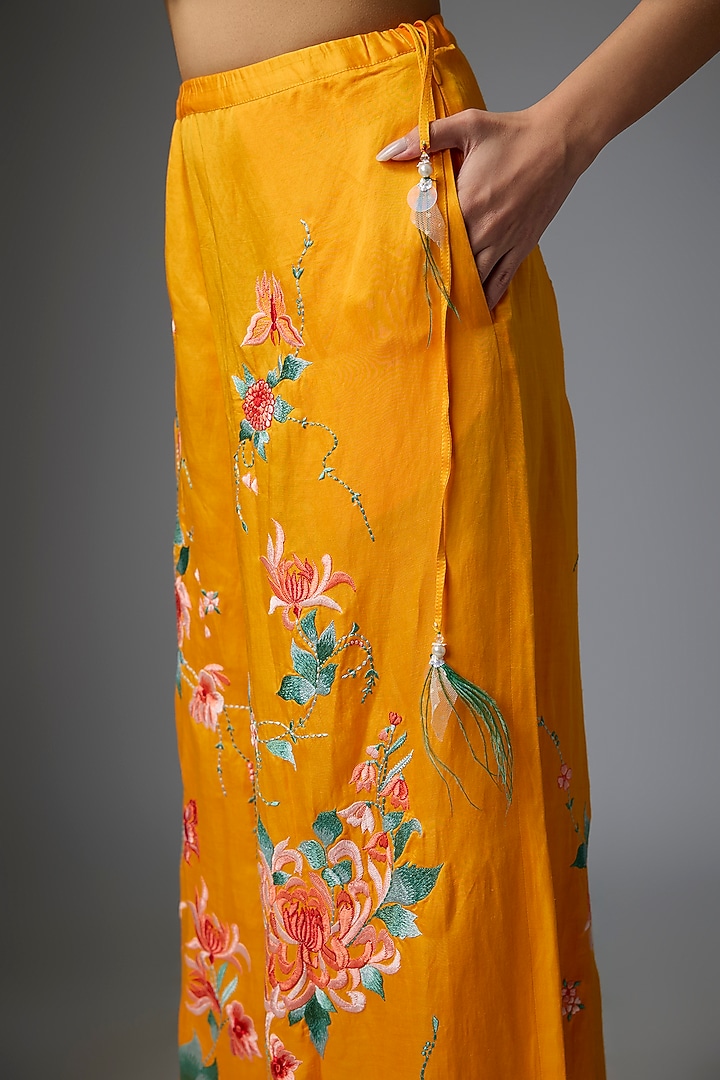 Chrome Blended Linen Embroidered Trousers by Dilnaz Karbhary at Pernia's Pop Up Shop