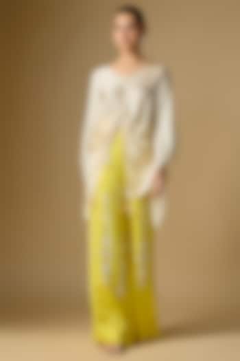 Lemon Blended Linen Trousers by Dilnaz Karbhary at Pernia's Pop Up Shop