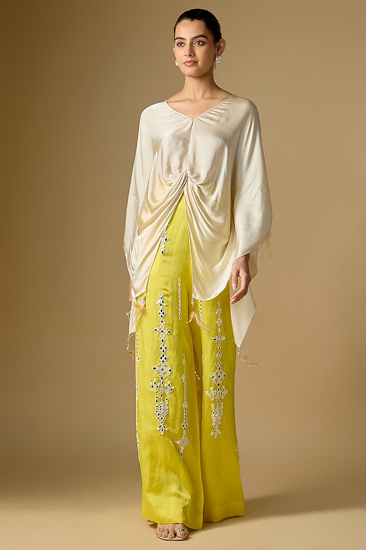 Lemon Blended Linen Trousers by Dilnaz Karbhary at Pernia's Pop Up Shop