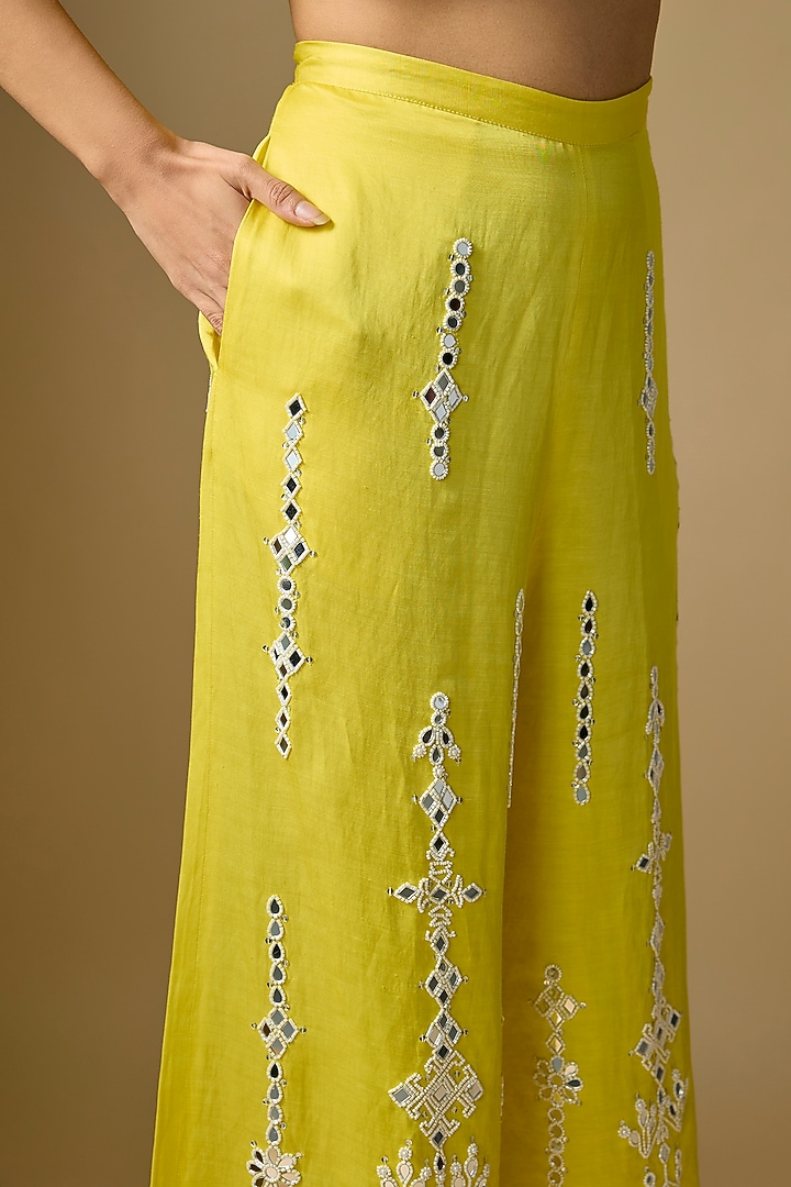 Lemon Blended Linen Trousers by Dilnaz Karbhary at Pernia's Pop Up Shop