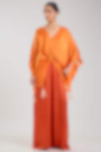 Saffron Blended Satin Jumpsuit by Dilnaz Karbhary at Pernia's Pop Up Shop
