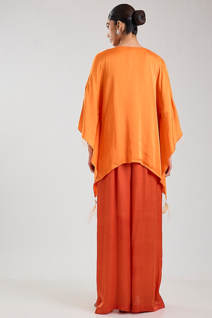 Saffron Blended Satin Jumpsuit by Dilnaz Karbhary at Pernia's Pop Up Shop