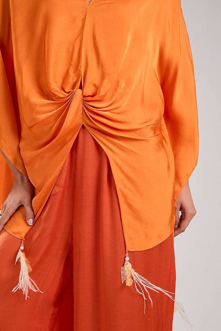 Saffron Blended Satin Jumpsuit by Dilnaz Karbhary at Pernia's Pop Up Shop