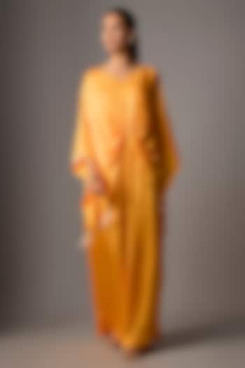 Chrome Saffron Blended Satin Embellished Jumpsuit With Kaftan by Dilnaz Karbhary at Pernia's Pop Up Shop