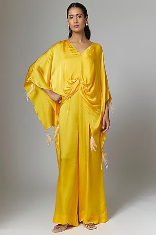Mango-Colored Blended Satin Jumpsuit & Kaftan by Dilnaz Karbhary