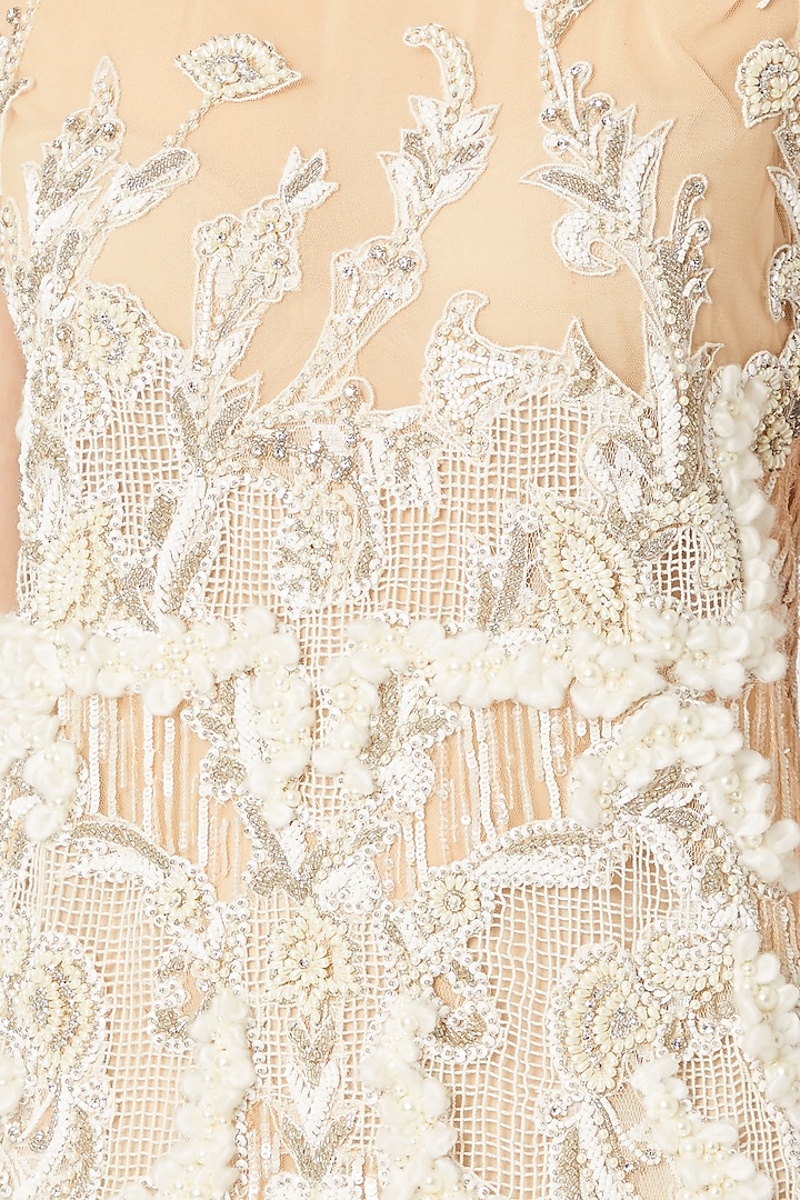 Ivory Embroidered Tunic With Slip & Ruffled Skirt by Dilnaz Karbhary at Pernia's Pop Up Shop