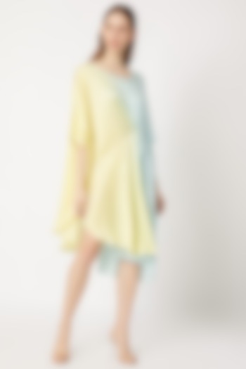 Yellow & Blue Pleated Tunic by Dilnaz Karbhary