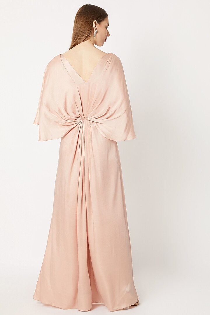 Mushroom Beige Draped & Pleated Gown by Dilnaz Karbhary at Pernia's Pop Up Shop