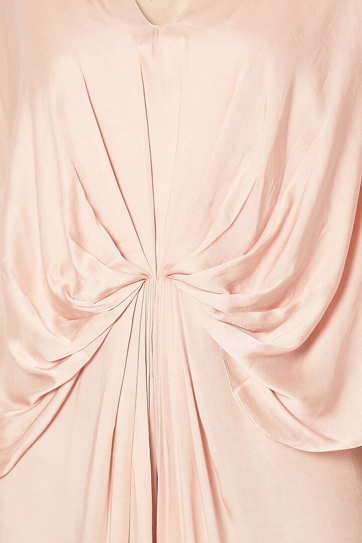 Mushroom Beige Draped & Pleated Gown by Dilnaz Karbhary at Pernia's Pop Up Shop