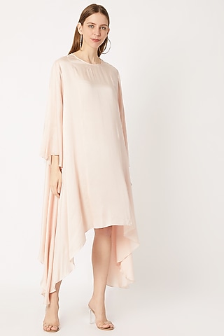 Pale Mushroom Beige Flared Tunic by Dilnaz Karbhary
