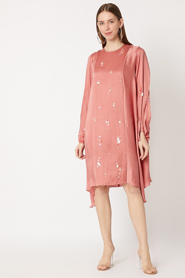 Rose Colored Embroidered Tunic by Dilnaz Karbhary