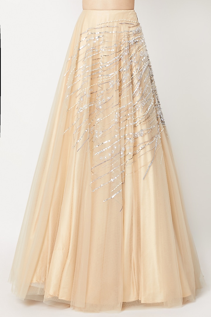 Nude Embroidered Wedding Lehenga Skirt With Draped Blouse by Dilnaz Karbhary at Pernia's Pop Up Shop