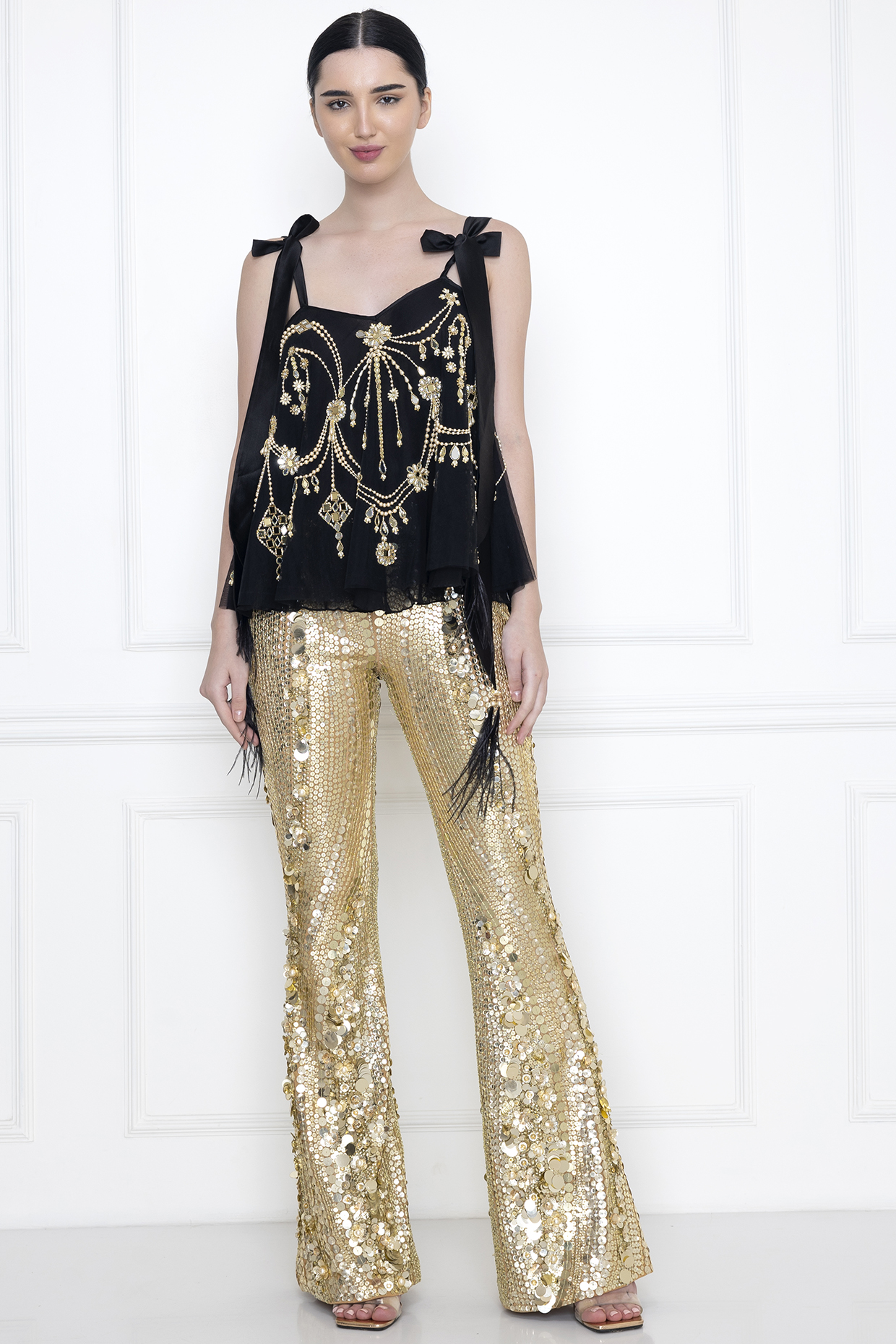 Black Embellished Camisole by Dilnaz Karbhary