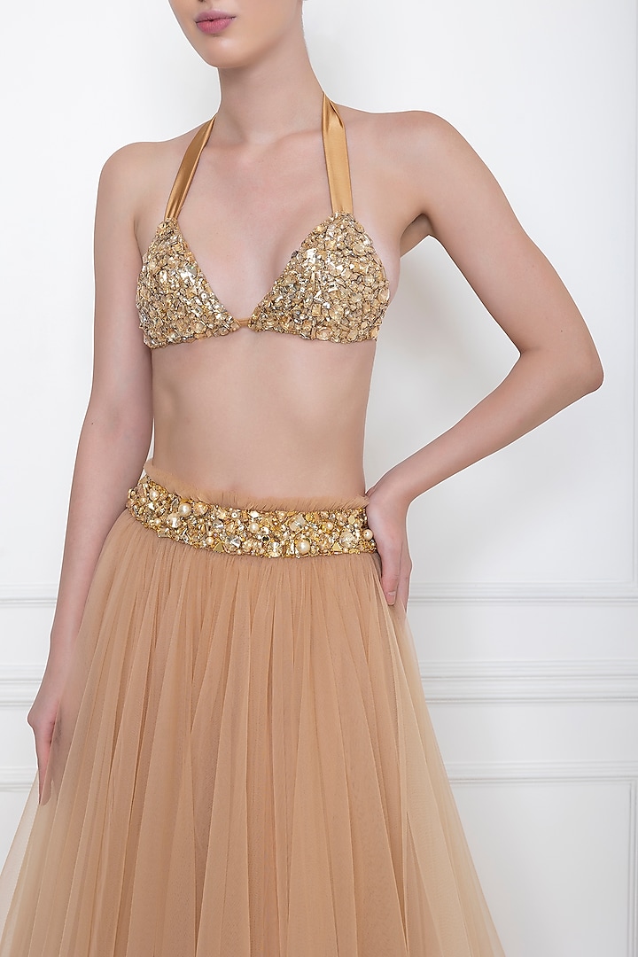 Gold Embellished Skirt by Dilnaz Karbhary