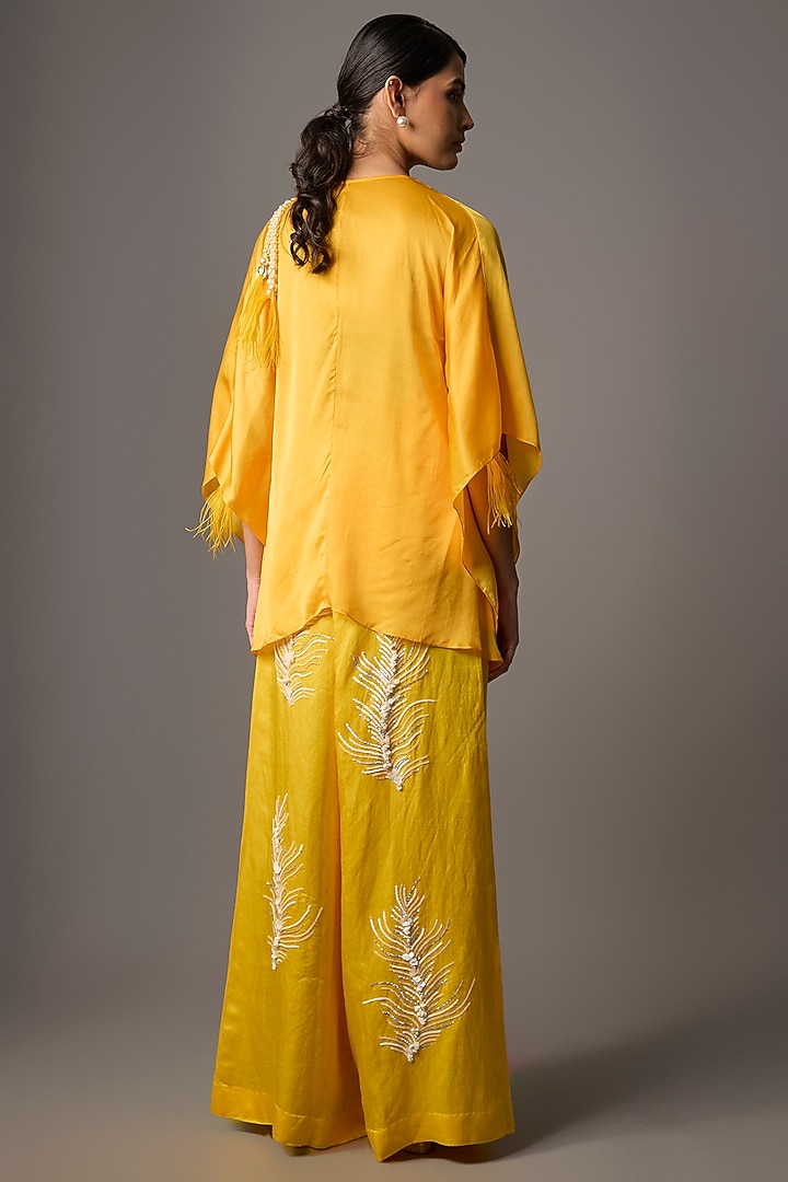 Yellow Blended Satin Kaftan by Dilnaz Karbhary at Pernia's Pop Up Shop