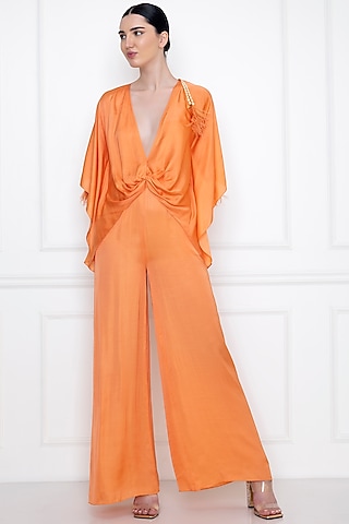 Sunset Satin Jumpsuit With Kaftan by Dilnaz Karbhary